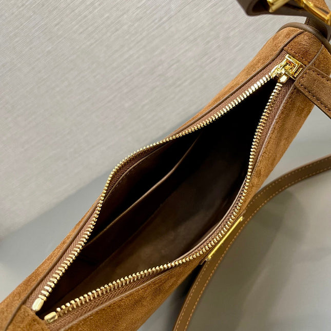 MOON HANDBAG 22 IN RUSSET BROWN SUEDE