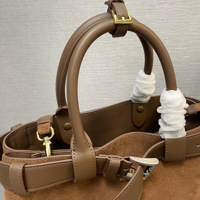 SMALL TOTE BAG WITH BELT 32 IN RUSSET BROWN SUEDE