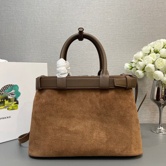 SMALL TOTE BAG WITH BELT 32 IN RUSSET BROWN SUEDE