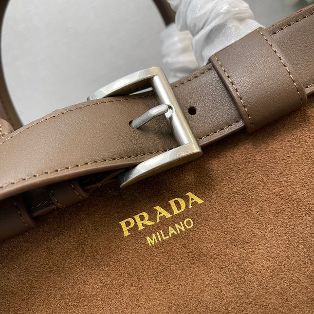 SMALL TOTE BAG WITH BELT 32 IN RUSSET BROWN SUEDE