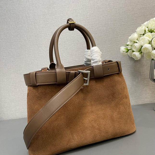 SMALL TOTE BAG WITH BELT 32 IN RUSSET BROWN SUEDE
