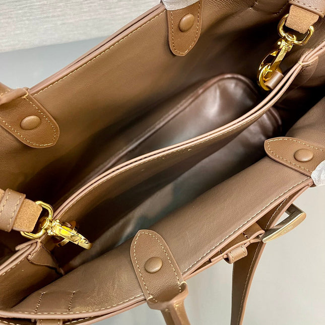 MEDIUM TOTE BAG WITH BELT 35 IN RUSSET BROWN SUEDE