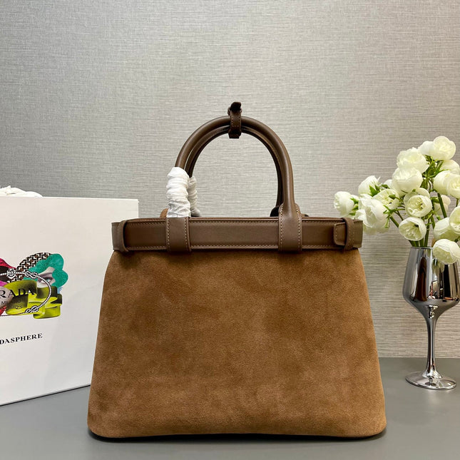 MEDIUM TOTE BAG WITH BELT 35 IN RUSSET BROWN SUEDE