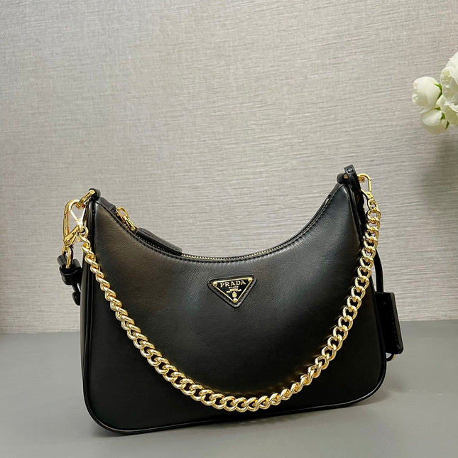 HOBO BAG 23 IN BLACK SMOOTH NAPPA LAMBSKIN GOLD HARDWARE