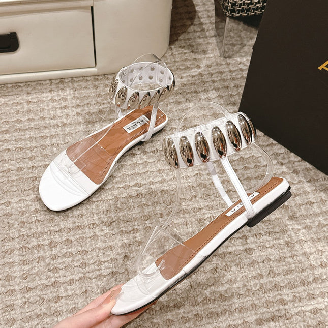 ALAIA SANDAL IN WHITE CALFSKN AND FILM WITH CRYSTAL
