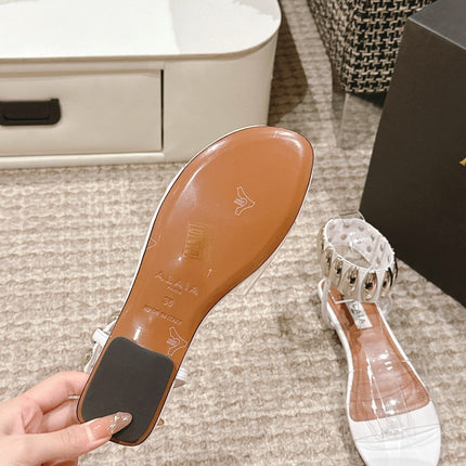 ALAIA SANDAL IN WHITE CALFSKN AND FILM WITH CRYSTAL