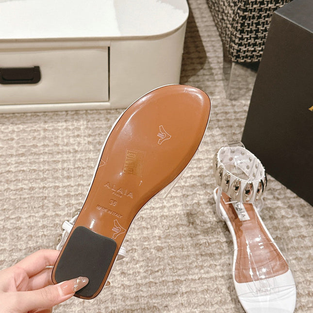 ALAIA SANDAL IN WHITE CALFSKN AND FILM WITH CRYSTAL