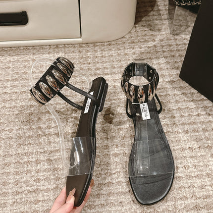 ALAIA SANDAL IN BLACK CALFSKN AND FILM WITH CRYSTAL