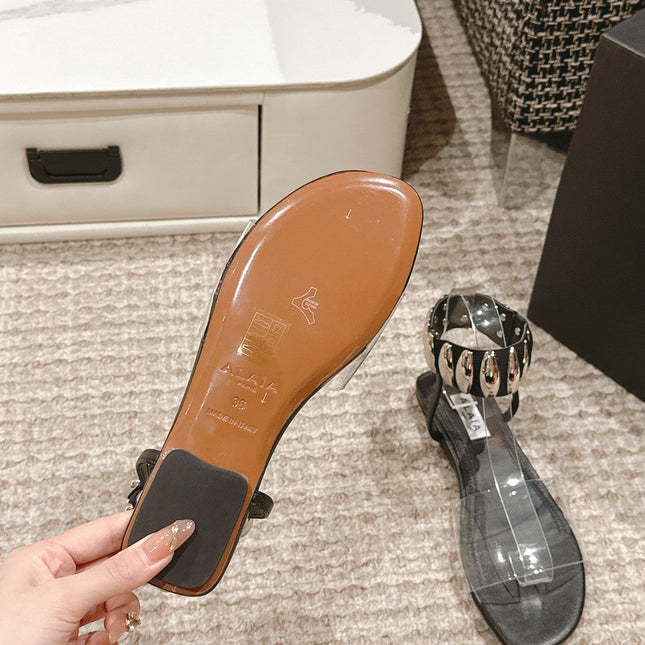 ALAIA SANDAL IN BLACK CALFSKN AND FILM WITH CRYSTAL