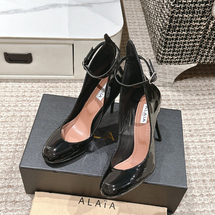 ALAIA ROUND-TOE HIGH HEELS 10 CM IN BLACK CALFSKIN