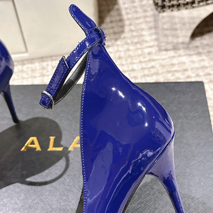 ALAIA ROUND-TOE HIGH HEELS 10 CM IN NAVY BLUE CALFSKIN