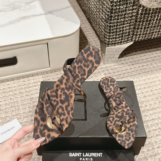 SL TANGER SLIDES LEOPARD SATIN