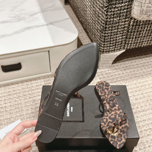 SL TANGER SLIDES LEOPARD SATIN