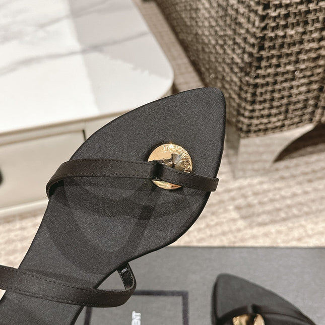 SL TANGER SLIDES BLACK SATIN