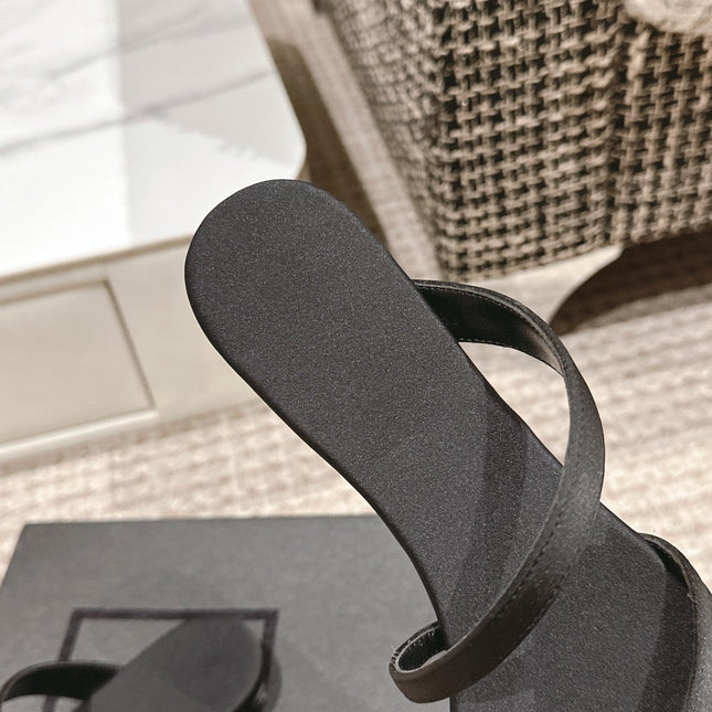 SL TANGER SLIDES BLACK SATIN