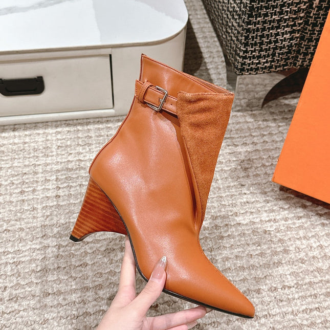 HILONA 6 CM ANKLE BOOTS IN BRONZE BROWN CALFSKIN AND SUEDE