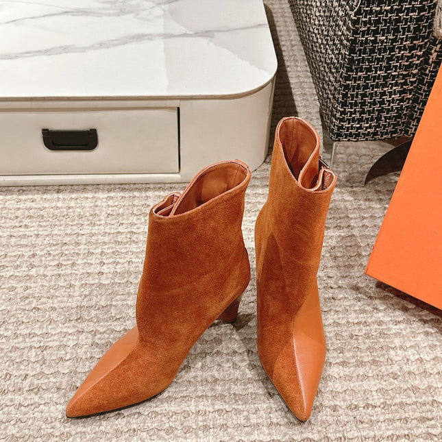 HILONA 6 CM ANKLE BOOTS IN BRONZE BROWN CALFSKIN AND SUEDE