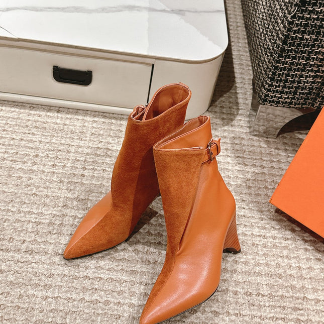 HILONA 6 CM ANKLE BOOTS IN BRONZE BROWN CALFSKIN AND SUEDE