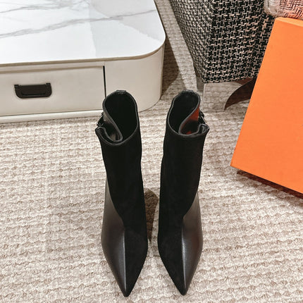 HILONA 6 CM ANKLE BOOTS IN BLACK CALFSKIN AND SUEDE