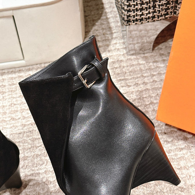 HILONA 6 CM ANKLE BOOTS IN BLACK CALFSKIN AND SUEDE