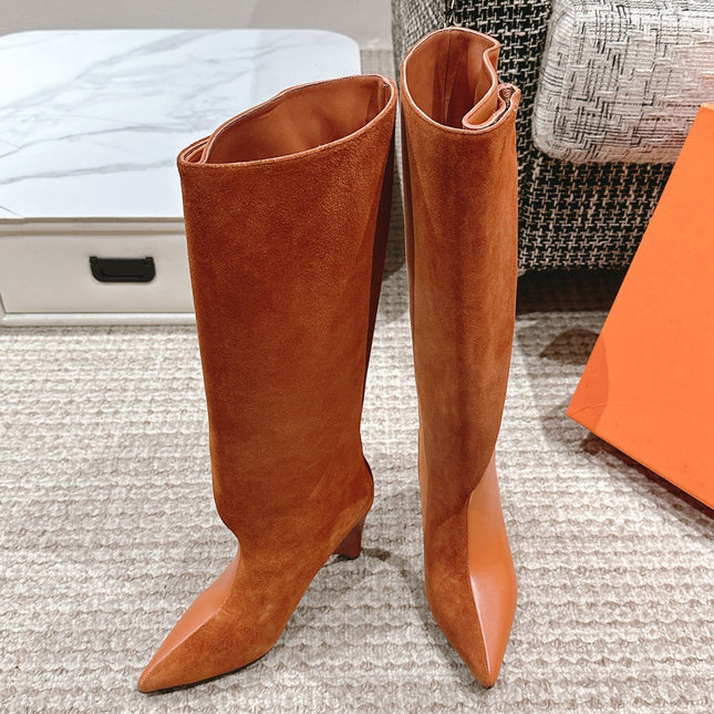 HILONA 6 CM BOOTS IN BRONZE BROWN CALFSKIN AND SUEDE