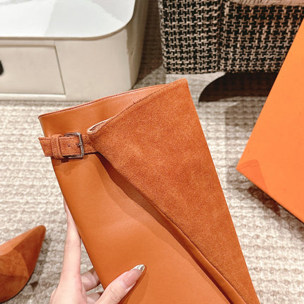 HILONA 6 CM BOOTS IN BRONZE BROWN CALFSKIN AND SUEDE