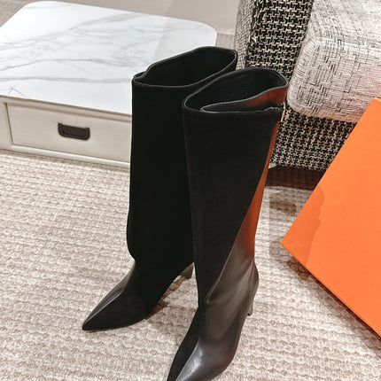 HILONA 6 CM BOOTS IN BLACK CALFSKIN AND SUEDE