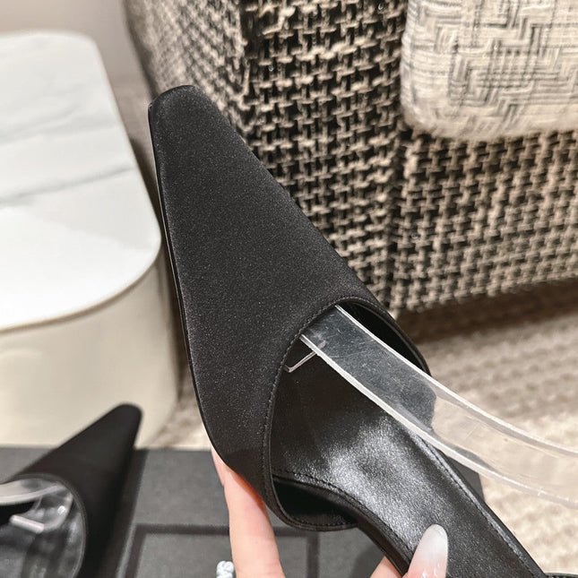 HIGH-HEELED SLINGBACKS SANDAL 7 CM IN BLACK SILK