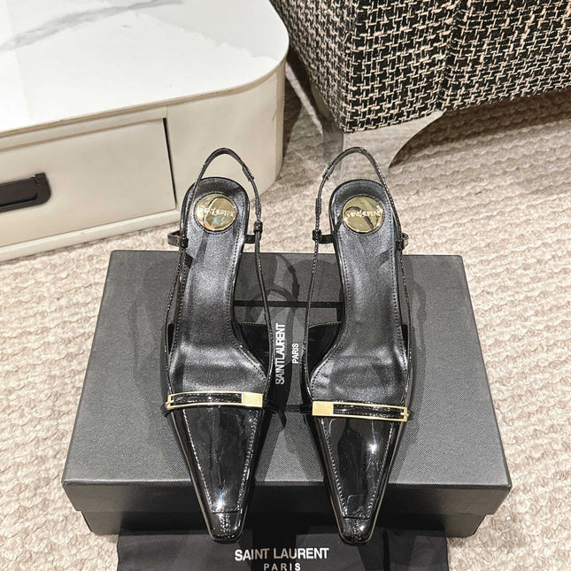 HIGH HEEL 7 CM SLINGBACK IN BLACK PATENT CALFSKIN