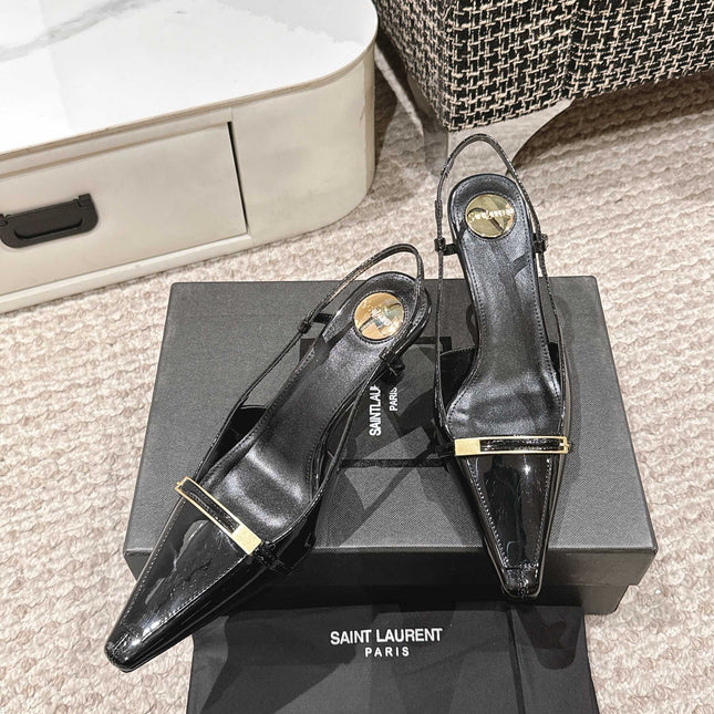 HIGH HEEL 7 CM SLINGBACK IN BLACK PATENT CALFSKIN