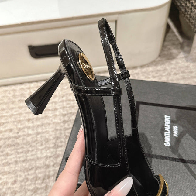 HIGH HEEL 7 CM SLINGBACK IN BLACK PATENT CALFSKIN