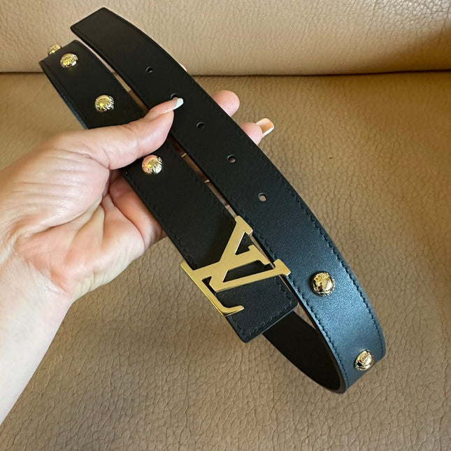 LV Initiales Studs 30mm Reversible Belt Gold Buckle Black Leather