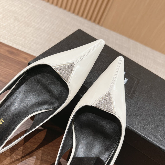 SL CHERISH CRYSTAL SLINGBACK WHITE CALFSKIN
