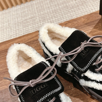 PLATFORM SNEAKER IN BLACK SUEDE AND FLEECE LINING