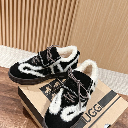 PLATFORM SNEAKER IN BLACK SUEDE AND FLEECE LINING