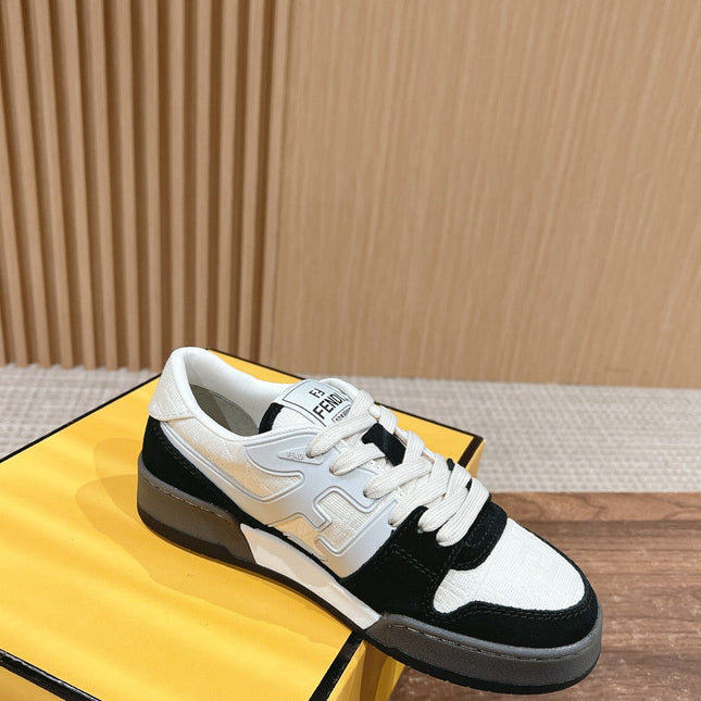 FENDI MATCH TRAINER IN BLACK MIX WHITE CALFSKIN AND HIGH-DENSIITY FABRIC