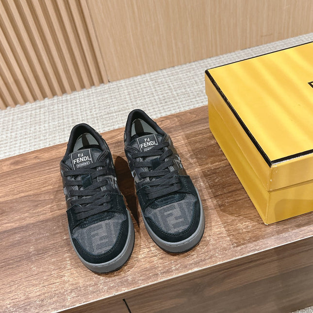 FENDI MATCH TRAINER IN BLACK CALFSKIN AND HIGH-DENSIITY FABRIC
