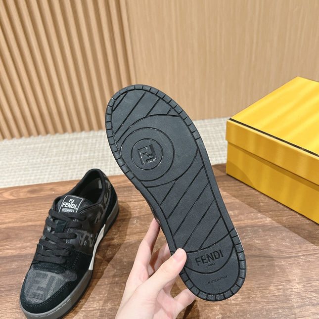 FENDI MATCH TRAINER IN BLACK CALFSKIN AND HIGH-DENSIITY FABRIC