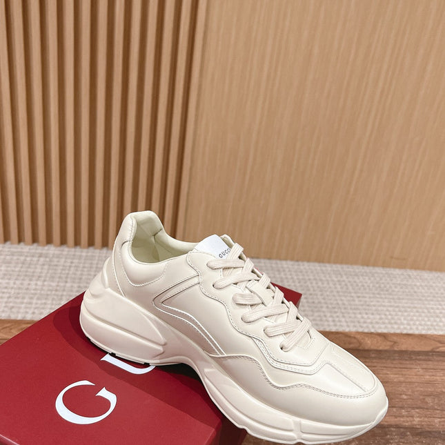 GG RHYTON TRAINER WHITE CALFSKIN WITH WEB LOGO