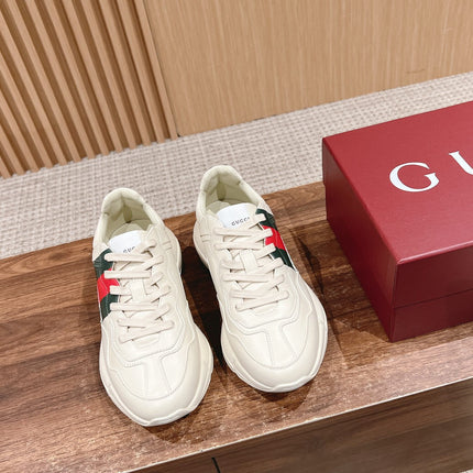 GG RHYTON TRAINER WHITE CALFSKIN WITH WEB LOGO