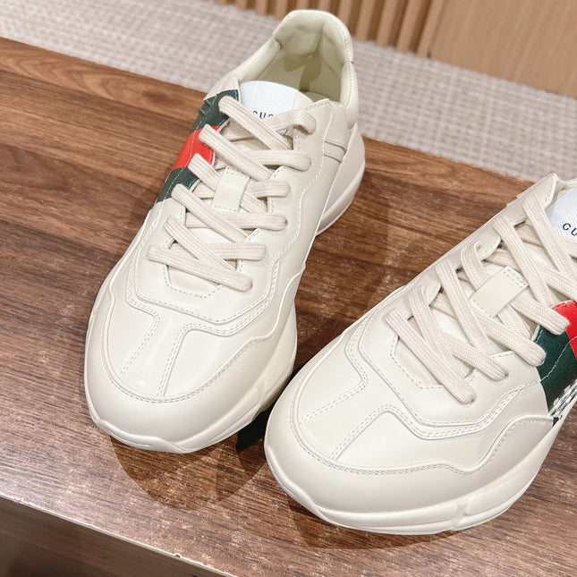 GG RHYTON TRAINER WHITE CALFSKIN WITH WEB LOGO