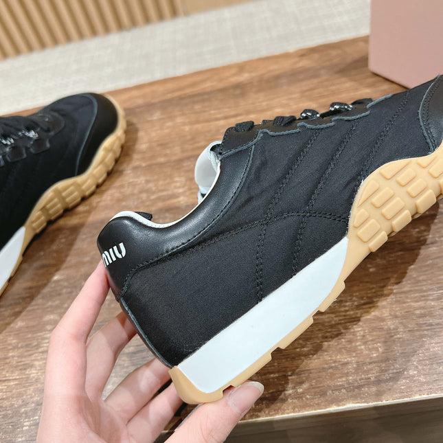 RUNNING SNEAKERS IN BLACK LAMBSKIN AND FABRIC ANTI-SLIP RUBBER SOLE