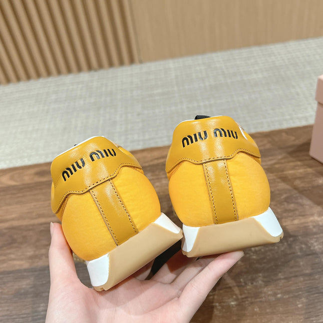 RUNNING SNEAKERS IN YELLOW LAMBSKIN AND FABRIC ANTI-SLIP RUBBER SOLE