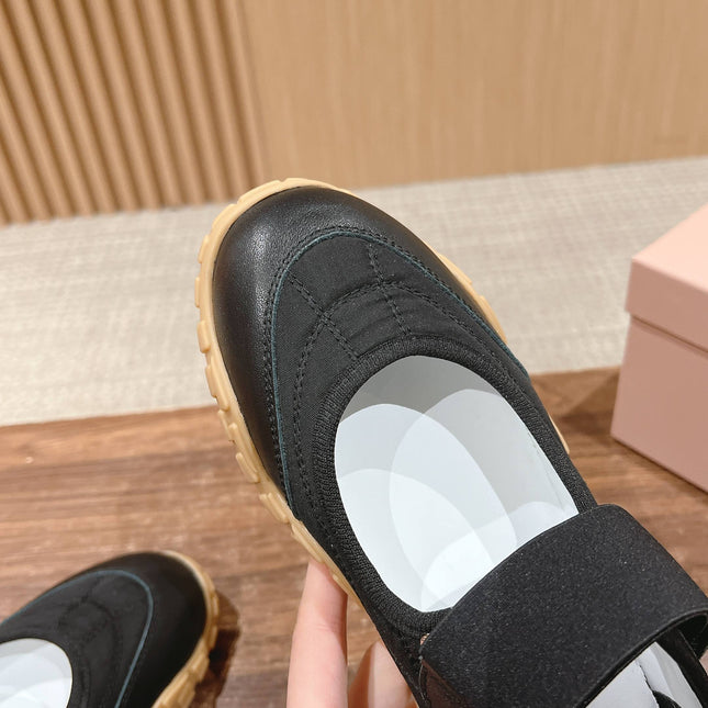 BALLET SHOES IN BLACK LAMBSKIN AND FABRIC ANTI-SLIP RUBBER SOLE