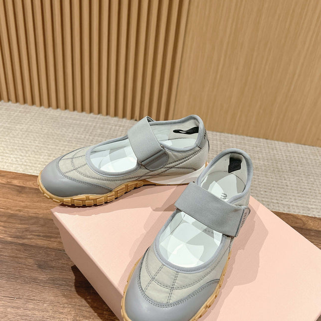 BALLET SHOES IN GRAY LAMBSKIN AND FABRIC ANTI-SLIP RUBBER SOLE