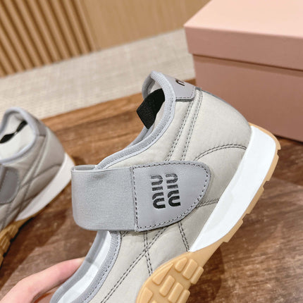 BALLET SHOES IN GRAY LAMBSKIN AND FABRIC ANTI-SLIP RUBBER SOLE