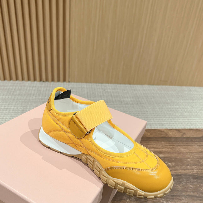 BALLET SHOES IN YELLOW LAMBSKIN AND FABRIC ANTI-SLIP RUBBER SOLE