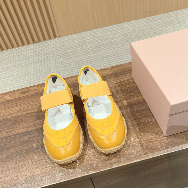 BALLET SHOES IN YELLOW LAMBSKIN AND FABRIC ANTI-SLIP RUBBER SOLE