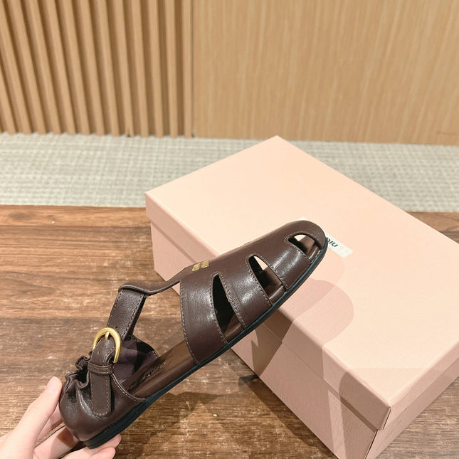 FISHERMAN BUCKLE SANDALS IN COCOA BROWN LAMBSKIN