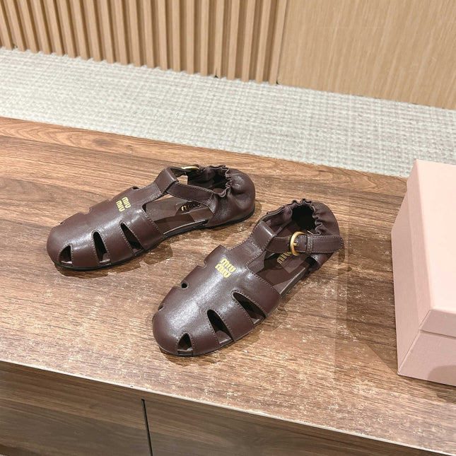 FISHERMAN BUCKLE SANDALS IN COCOA BROWN LAMBSKIN